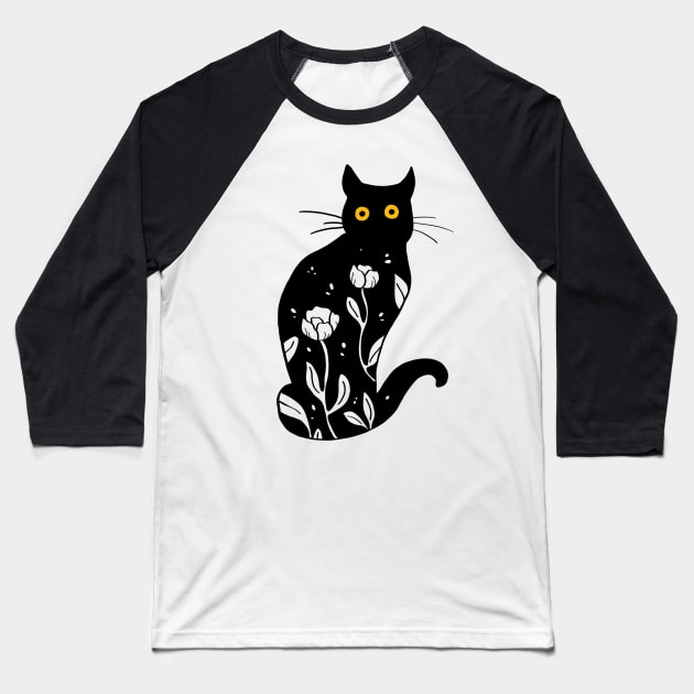 Floral Kitty Baseball T-Shirt by Ellen Wilberg